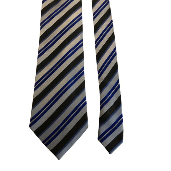 Geoffrey Beene Mens Silk Tie Striped Blue Gray Accessory Office Work Formal Gift - Picture 2 of 7
